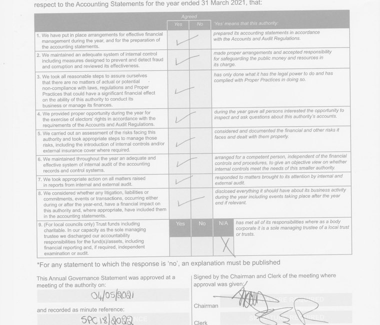 Shipley Parish Council Annual Governance Statement 2020 2021