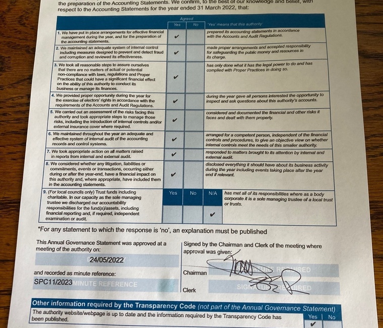 Shipley Parish Council Annual Governance Statement 2021 2022