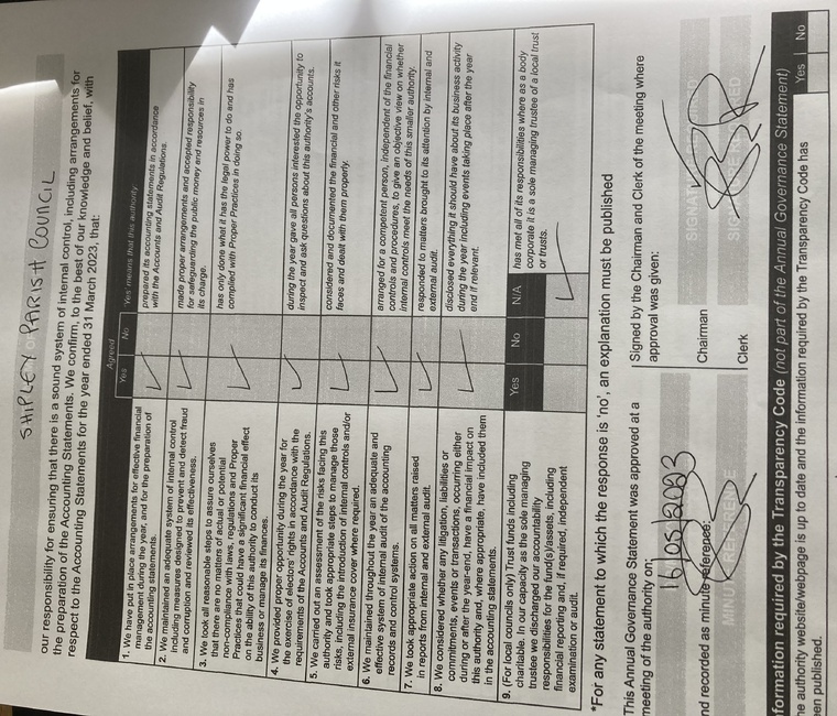 Shipley Parish Council Annual Governance Statement 2022 2023 